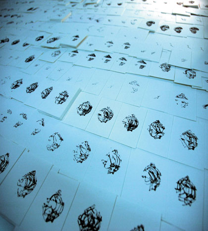 Studio shot, pen and ink on paper, Flight animate! commission © Dryden Goodwin 2005
