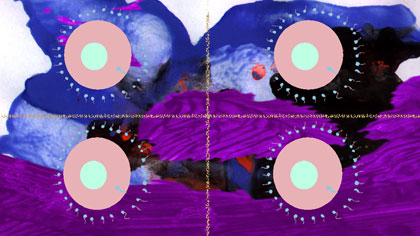 doubled up, still: Multiple fertilisation – layers of eggs, sperm and splodgy purple painting.