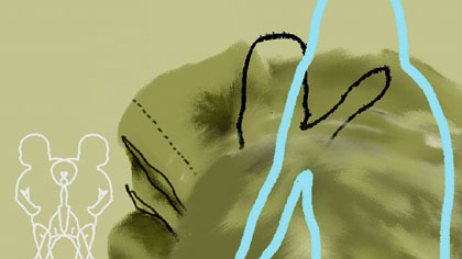 doubled up, still: Getting out of bed in the night, layered and repeated in After Effects.