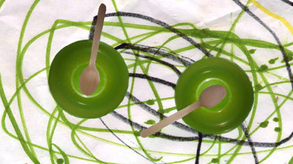 doubled up, still: “I’m the winner!!”... the wooden spoon ‘sperms’ make it into the plastic bowl ‘eggs‘.