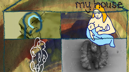 doubled up, still: My house. Collated in After Effects, includes the Karma Sutra of breast feeding.