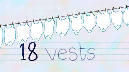 doubled up, still: 18 vests on the washing line.