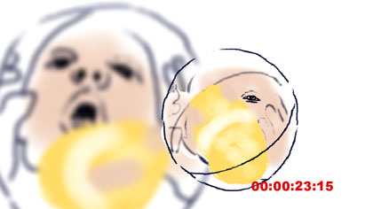 doubled up, still: Stan trying to breast feed from a fake gerbil in a plastic ball.