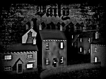 End of Restriction, still: Sleepy village: This scene is the first shot you see of the village after going through the viaduct. I was very new to 3D modelling at the time and had just learnt how to animate the cameras and so during much of the production one would enter the village flying over the viaduct with a really dramatic swooping camera. It was one of the first times I realised you could do really great things with the software which weren’t at all suitable for the type of film I was making!