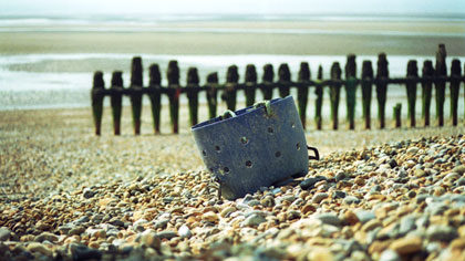 Exposure, still: Blue bucket: This shot was originally filmed as a series of zoom/wipes toward the bucket. However at the editing stage of the film it became obvious that this was too grand and a slightly unnecessary gesture at this point in the film, so it became a simple jump cut.