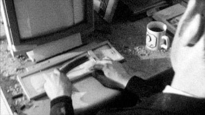 Half Life, still: Mr Marker (Nick Currey) generates data for his hand-cranked computer (designed by Tadhg O’Sullivan &amp; Guy Bishop)